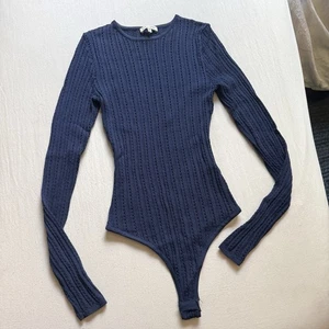 Ronny Kobo navy blue open crochet knit long sleeve bodysuit - Picture 1 of 4
