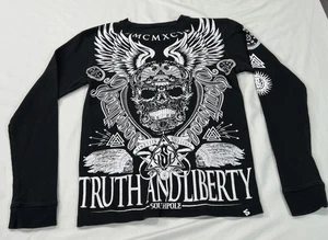 South Pole Hemd Herren klein schwarz Waffelstrick Langarm Totenkopf Flügel - Bild 1 von 9