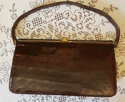 Vintage Genuine Brown Alligator Handbag With Leather Interior By Sterling USA - Image 1 of 4