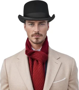 Black Classic Bowler Hat for Men Women, Stiff Wool Felt Derby Hat, Rolled Brim - Picture 1 of 4