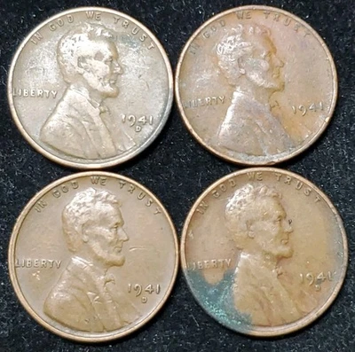 Lote de 4 monedas de centavo Lincoln 1941 1 centavo de trigo Foto 1 de 4