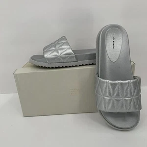 14th & Union Tallin silver metallic quilted slides sandals mules new 8 - Picture 1 of 8