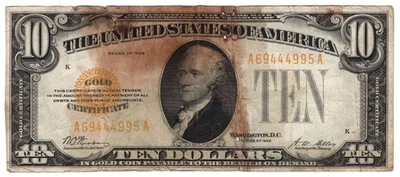 $10 1928 黄金证书小号 Fr#2400 — 第 1/2 张图片