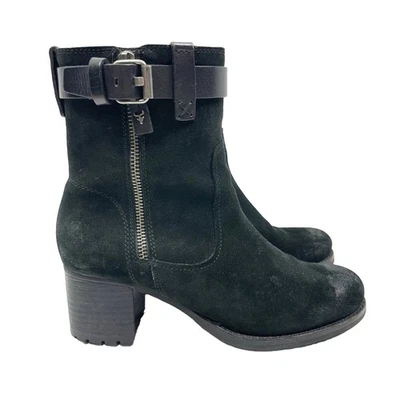 H.S. Botines Trask Madison 6.5M Negro Gamuza Cuero Grueso Tacón Alto Foto 1 de 4