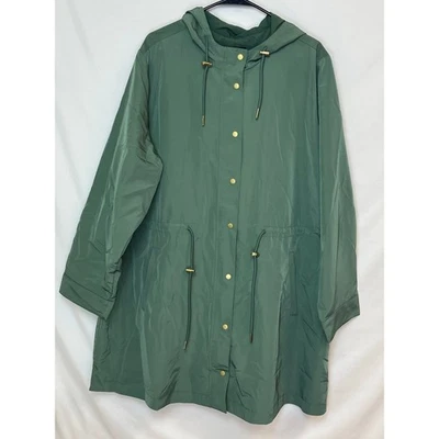 Susan Graver Women’s 2X Green Long Sleeve Button Front Anorak Long Coat Jacket - Image 1 of 4