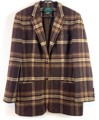 191 Vintage Ralph Lauren Plaid Blazer Riding Jacket 14  Lambs Wool - Image 1 of 4