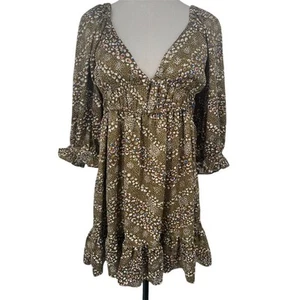 NWT Angie Women's XL Floral V-Neck Ruffle Hem Short Dress Multicolor Bohemian - Picture 1 of 14
