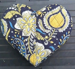 VERA BRADLEY Jewelry Box Heart Shape Quilted Ellie Blue/Yellow Organizer Case - Picture 1 of 6