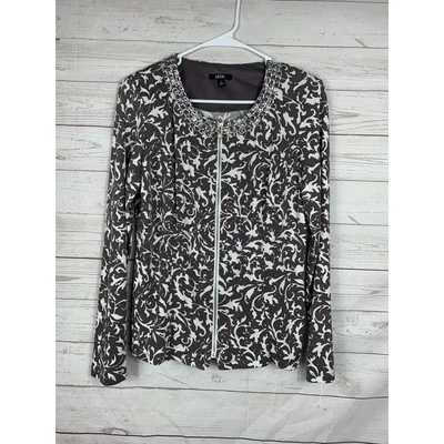 MSK Jacket womens medium full zip metallic jacket brown/white paisley sequin - Image 1 of 4