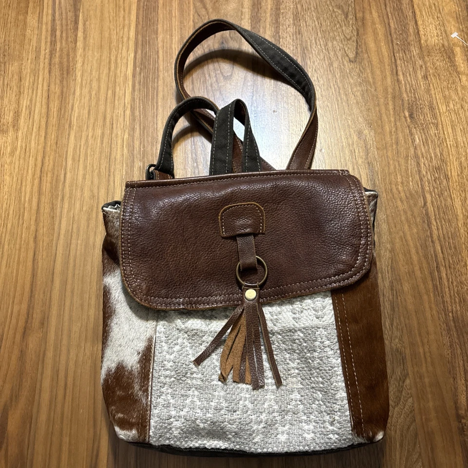 Mochila Myra Bag de lona reciclada y cuero de vaca Western Boho vaquera Foto 1 de 4