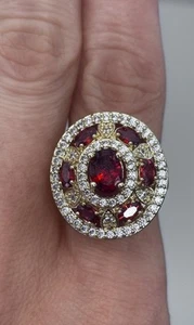 Brand New, Red Garnet (color) Crystals Gold Plated Beautiful Modern Ring. - Picture 1 of 6