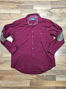 Vintage Pendleton Virgin Wool Flannel Shirt XL Red Burgundy Suede Elbow Patches - Picture 1 of 11
