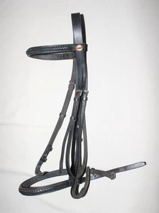 Asiento de caza de cuero negro Silver Fox brida tamaño caballo trenzado ceja nariz usado en excelente estado - Imagen 1 de 6