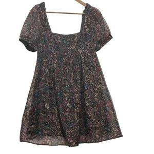Wild Fable Babydoll Mini Dress S Multicolor Floral Puff Sleeve Square Neck Y2K - Picture 1 of 6
