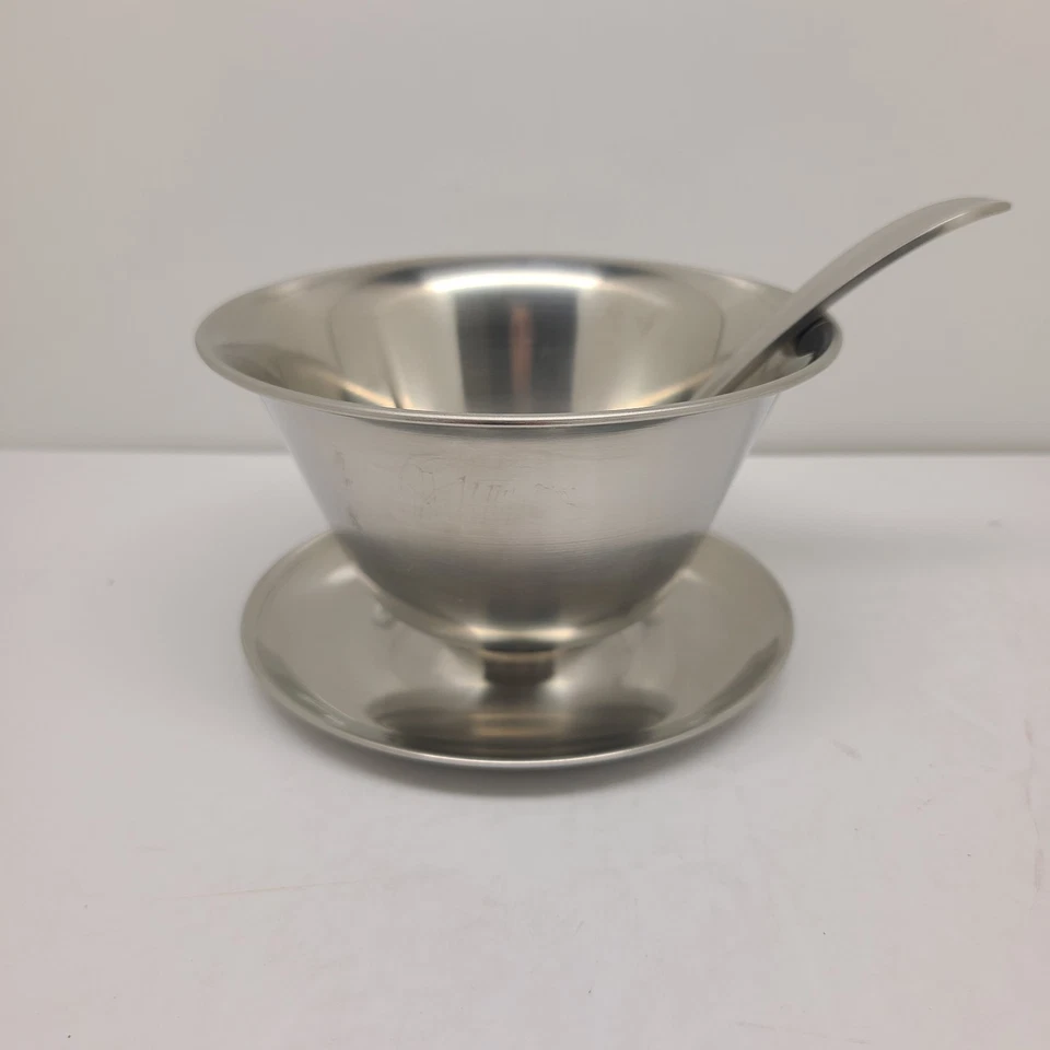 Cuenco de acero inoxidable Stelton con placa base y cucharón 18-8 Dinamarca excelente  Foto 1 de 4