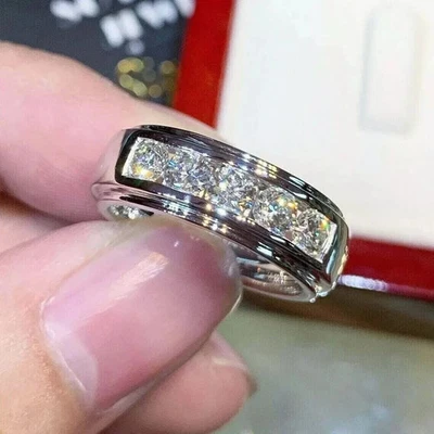 Aliança de casamento masculina folheada a ouro branco 14k corte redondo moissanita 1,00 quilates - Imagem 1 de 4