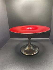 Reed & Barton 141 Silber Teller mit rotem Emaille Standfuß Bonbon Nuss Schale Kompott - Bild 1 von 11