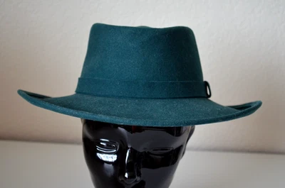 VTG  Outback Trading Co Green Hat SZ Small ASCOT Wool Felt Fedora Wide Brim USA - Image 1 of 4