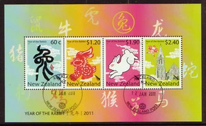 HOJA EN MINIATURA NUEVA ZELANDA 2011 AÑO DEL CONEJO FINA USADA - Imagen 1 de 1