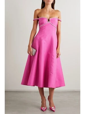 AUTORRETRATO Vestido midi brocado adornado con cristal con hombros descubiertos Rosa Talla 4 Foto 1 de 4