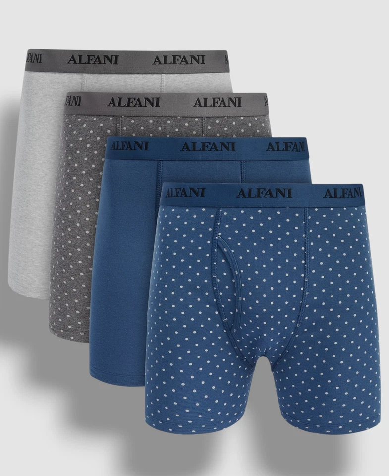Ropa interior Alfani para hombre azul gris algodón logotipo calzoncillos boxer paquete de 4 talla XL Foto 1 de 1