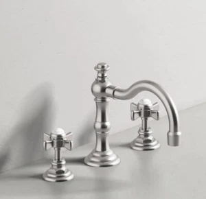 Pottery Barn Mercer Langford Cross-Handle Widespread Bath Faucet Polished Nickel - Picture 1 of 12