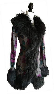 Betsey Johnson 蜘蛛玫瑰毛衣外套掸子复古人造毛皮紫色中号 — 第 1/4 张图片