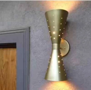 Mid-Century 1915's Modern Bow Tie dual Cone Wall Sconce Lamp Raw Brass - Picture 1 of 8