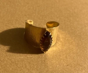 Gold Tone adjustable ring with two amber colored pear shaped stones. - Picture 1 of 4