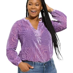Torrid Übergröße 2X lila Burnout Samt Pullover L/S Popover halbtransparent Oberteil - Bild 1 von 7
