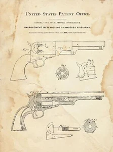 8710. Póster decorativo. Patente invención. Revólver Colt. Diseño de interiores para el hogar arte - Imagen 1 de 1