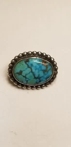 VINTAGE ROYSTON TURQUOISE NAVAJO STERLING SILVER BROOCH PIN  - Picture 1 of 4