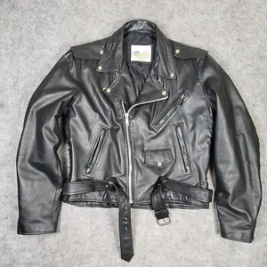 Vintage Excelled Leather Jacket Men's Size 46 Black USA Biker Motorcycle 1970's - Picture 1 of 13