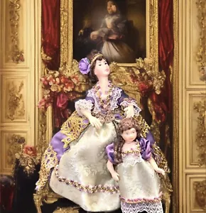 Dollhouse 1:12 Scale Mother And Daughter Dolls, Porcelain OOAK - Picture 1 of 5