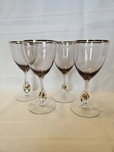 Set of 4 Vintage Amethyst Cordial Glasses Golden Ball Zuzana Czech Jozef Stanik - Picture 1 of 8