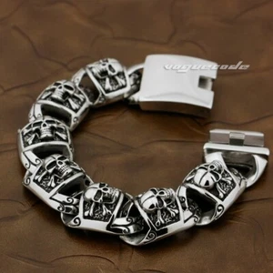 Pirate Skull Stainless Steel Link Bracelet Biker Rock Punk Jewelry 5T002A - Imagen 1 de 15