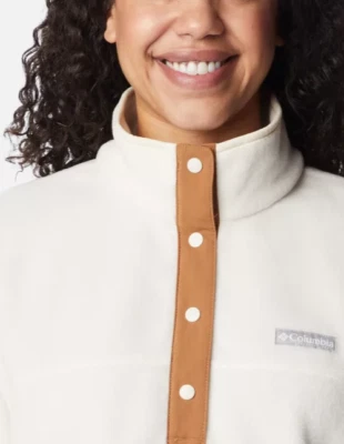 Pullover polar Columbia Benton Springs medio a presión marrón tiza/camello para mujer, M Foto 1 de 4