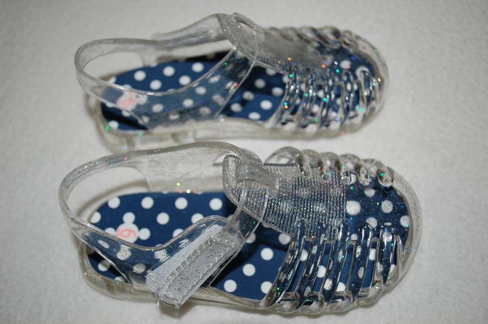 Bebés Niñas SANDALIAS GEL TRANSPARENTE Tejido Abierto PLATA DESTELLOS Puntera Cerrada 2 3 4 5 6 Foto 1 de 1
