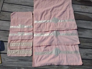 Vintage Muschel Muschel Rosa Badetuch Waschlappen 7er Set Satinborte Groß Vintage  - Bild 1 von 12
