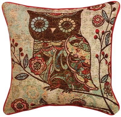 12-Wendy Bentley Milo Owl Branch 17x17" Tapestry Accent Decor Sofa Throw Pillow  Foto 1 de 4