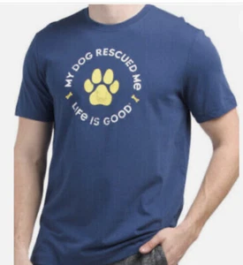 Life is Good NAVY Crusher "MY DOG RESCURD ME" S/S T-Shirt men's LG - Picture 1 of 2