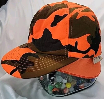 Gorra de caza vintage Duck Bay espuma camuflaje orejeras naranja brillante verde negro Foto 1 de 4