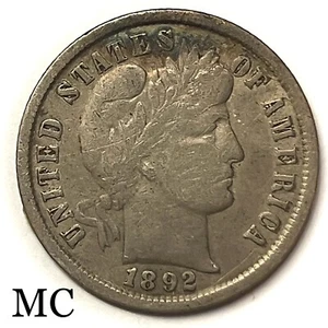Moneda de diez centavos de plata de barbero de 1892 fina a elección - Imagen 1 de 2