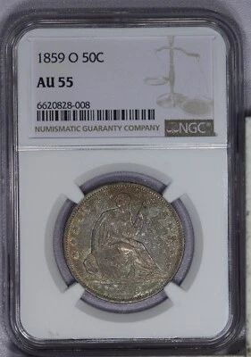 1859-O Liberty Seated Half Dollar 50c NGC AU55 - Sweet original coin! - Image 1 of 2