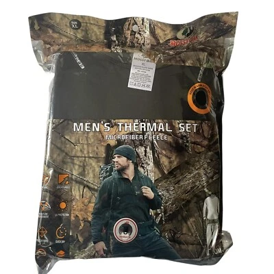 MOSSY OAK Men's XL THERMAL 2-PC SET Microfiber Fleece Top & Bottom Black NEW - Image 1 of 4