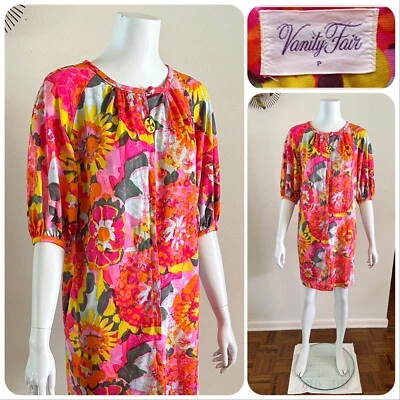 1960s Vanity Fair Psychedelic Nylon Babydoll Dress Flower Power Robe Groovy VTG - Image 1 of 4