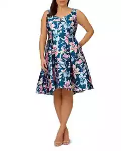 Adrianna Papell Plus Mikado High Low Fit & Flare Kleid Damen 22W Multi Rückenreißverschluss - Bild 1 von 17