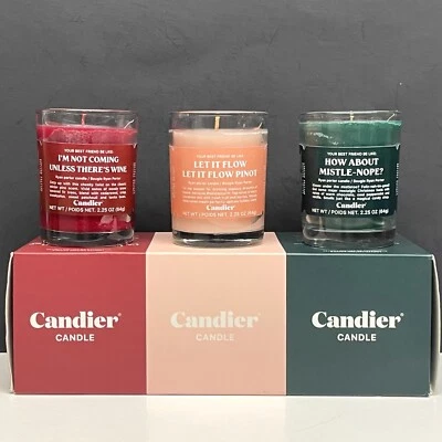 CANDIER Christmas Candle BOXED 3 Pack WINE PINOT MISTLETOE 2.25 oz Glass Votives - Image 1 of 4
