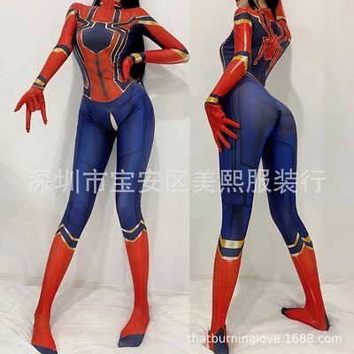 Iron Spider-man Jumpsuit Women Open Crotch Cosplay Costume Bodysuit Halloween - Image 1 of 4