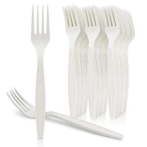 50 Pack Ecofriendly Cornstarch 7" Disposable Forks Heavyweight Heavy Duty Ele - Picture 1 of 6